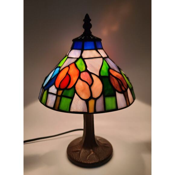 Unknown Other - Tiffany Style Stained Glass Tree Form Metal Base Accent Table Lamp 11"